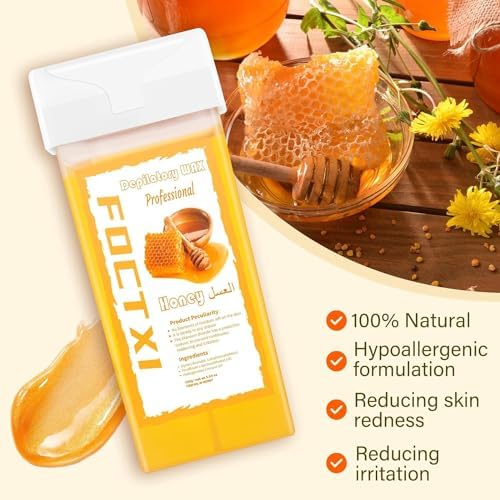 Wax Roller Kit Ｗax Cartridge, Roll On Wax for Hair Removal, Roll on Ｗax, 4 Honey Hair Removal Ｗax Cartridge and 10 Pack Cleaning Oil Wipes for Women