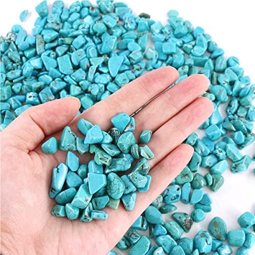 1 Lb (460 g) Decorative Quartz Pebbles Irregular Shaped Turquoise Stones Small Tumbled Chip Gravel Crushed Gemstone Pieces Natural Green Crystal for Handicrafts/Home Decoration