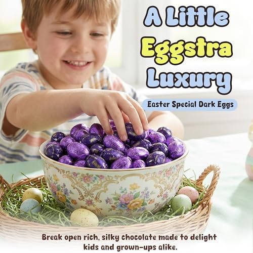 Easter Dark Chocolate Eggs, 1 lb. Bulk Easter Candy Bag, Individually Wrapped Chocolate Eggs Perfect for Easter Baskets, Egg Hunt, and Spring Holiday Treats