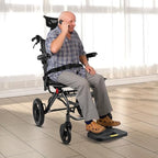 Lightweight Reclining Travel Wheelchair, Folding All Terrain Reclining Transport Wheelchair with Seat Belt and Headrest, Portable Wheel Chair 286.6 lbs Adjustable Backrest & Headrest
