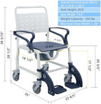 4-in-1 Rolling Shower Chair with Wheels for Elderly & Disabled Adults, Padded Toilet Chair, Bedside Commode, Transport Wheelchair with Locking Caster for Bathroom, Home Care (Navy Blue)