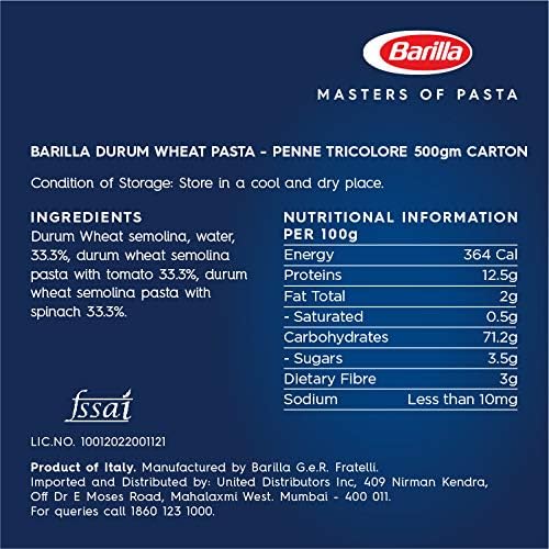 Barilla Pasta La Collezione, Mezze Penne Tricolore, 500g