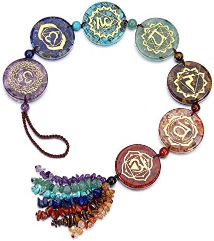 Jovivi Chakra Stones Hanging Ornament 7 Chakra Symbol Healing Crystals Hanging Tassels Wall Hanger for Yoga Meditation Window Car Crystal Decor Home Indoor Christmas Decoration