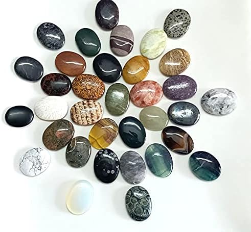 Jet International Jet Assorted Mix Worry Stones Approx 15 to 18 Grams Length 1.5 to 1.8 Inch Approx (Each) Free 40 Pages Crystal Therapy Booklet Meditation Stress Relief (Set of 10)