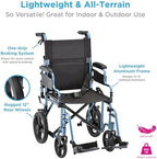 NOVA Transport Chair – Lightweight Folding Aluminum Wheelchair with Flip-Up Arms, Locking Handbrakes, 8” & 12” All-Terrain Wheels – Collapsible Travel Chair for Adults up to 300 lbs - Blue