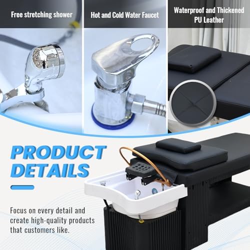 Headspa Equipment, Waterfall Head Spa System, Japanese Shampoo Bed with Foot Bath Basin, Fumigation, Professional Massage Table for Spa Beauty Salon Barber
