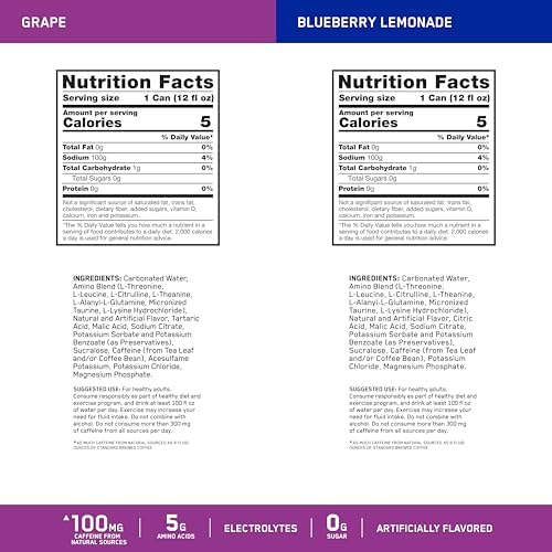 Optimum Nutrition Amino Energy Sparkling Hydration Drink, Electrolytes, Caffeine, Amino Acids, BCAAs, Sugar Free, 12 Fl Oz, Variety Pack of 12 (Packaging May Vary)