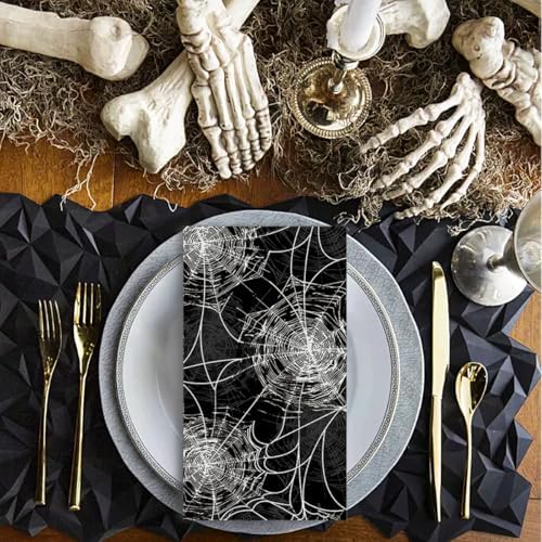Horaldaily 100 Halloween Disposable Paper Decorative Guest Napkins, Black Cobweb Hand Towel for Party Lunch Dinner Kitchen Bathroom