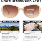 JM Bifocal Reading Sunglasses for Women Vintage Reader Glasses UV Protection Outdoor Beige +2.25