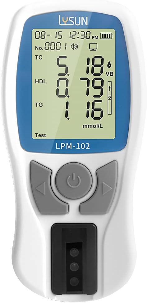 LYSUN Blood Lipid Analysis Meter System Multifunction Lipid kit Test HDL Triglycerides Cholesterol Test Meter (Lipid Meter with 10pcs of strips), white and dark blue