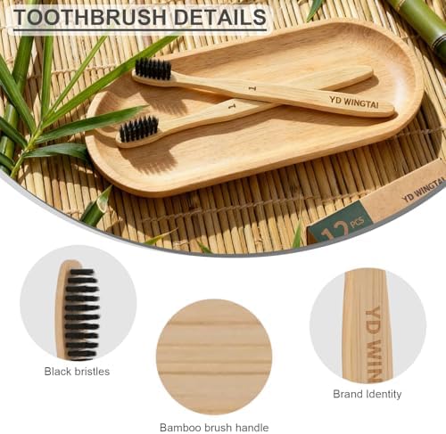 Bamboo Toothbrush Biodegradable WoodenToothbrushes 12pack Natural Travel Size Organic Charcoal Tooth Brush