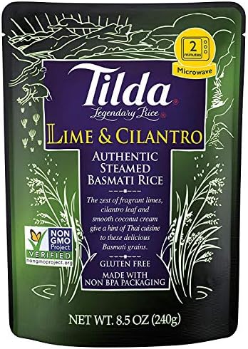 Tilda Legendary Rice Steamed Basmati, Lime & Cilantro, 8.5 Ounce (Pack of 6)