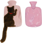 1 Liter Rubber Hot Water Bottle with Soft Plush Fleece Cover, Cute Cat Water Bag Hot and Cold Therapy for Cramps Pain Relief
