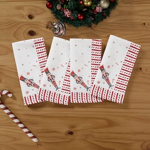 Avanti Linens - Napkin Set, Durable Polyester Cloth Napkins, Christmas Kitchen Essentials, Set of 4 (Nutcracker Candy, 18" x 18")