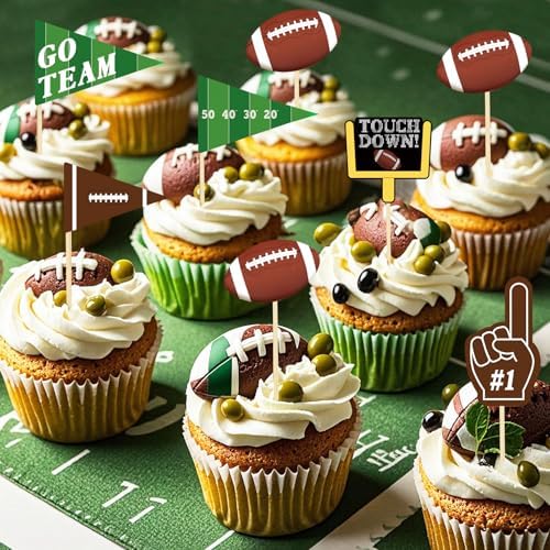 96 Pcs Football Cupcake Toppers, Football Themed Party Favors, Footballs Decorations for Sports Birthday Tailgate Party Team Day Supplies