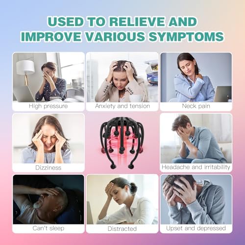 Electric Scalp Massager, 360° Octopus Head Adjustable Massager Automatic,Multi-Configuration Array Vibrating Nodes,with 5 Modes for Stress Relax, Relief Headaches, Improve Sleep