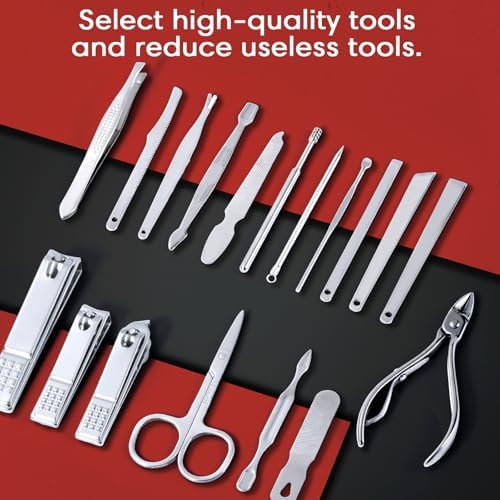 Nail Clippers Set Fingernail and Toenail Clipper Cutters for Men and Women, Professional Manicure Pedicure Grooming Kit, 18 Pieces Stainless Steel Nail Care Tools with PU Leather Travel Case