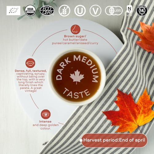 Escuminac Organic Canadian Maple Syrup – Great Harvest, Medium Rich Taste, 33.8 fl oz Family Size Bottle – 100% Pure, Grade A, Single Origin from Quebec