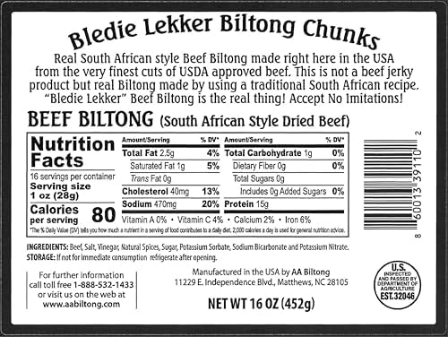 Bledie Lekker® Biltong Chunks One Pound Resealable Bag - 16oz