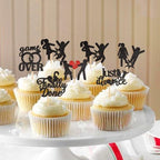 Ercadio Divorce Cupcake Toppers - 24pcs Black Glitter Set for Break Up, Bachelor Freedom Party - Cake Decoration Supplies