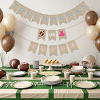 3 Pieces Touchdowns or Tutus Gender Reveal Decorations Banners Boy or Girl Rustic Burlap Banners for Baby Shower Rugby Gender Reveal Party Supplies Welcome Baby Party Decorations