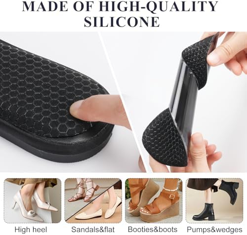 2 Pairs Gel Cushion High Heel Inserts, Self-Adhesive Sandal Inserts Insoles Women, New Anti Slip Design, 3/4 Length Dress Shoe Inserts Pain Relief for Flats, Sneakers, 2 Black 5-8 US Size