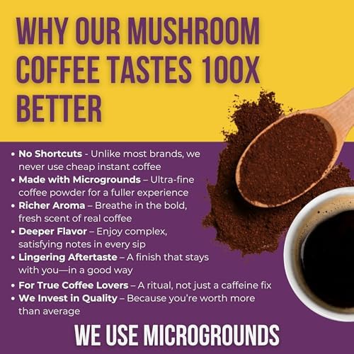 Grateful Earth Mushroom Coffee, Instant Espresso with Lion’s Mane Mushrooms, Chaga, L-Theanine, Super Brain Nootropic Blend, Focus, Energy, Immune Support & Gut Health, Dairy & Gluten Free, 20 Packets