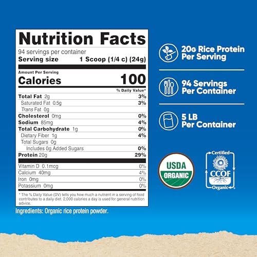 Nutricost Organic Rice Protein Powder (5 LB) - Gluten-Free, GMO-Free (from Brown Rice)
