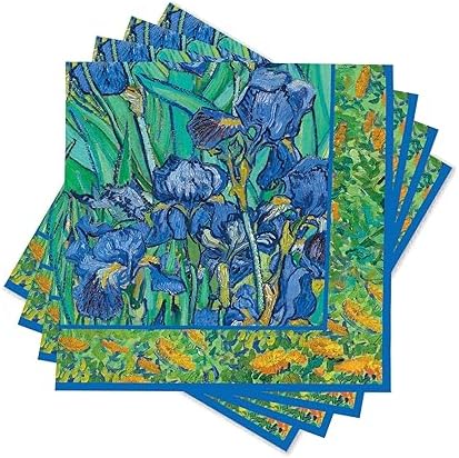 RainCaper 20 PK Beverage Napkins, van Gogh "Irises" | 5 x 5 Cocktail Napkins Folded, Disposable Party Napkins For Weddings, Baby & Bridal Showers, Birthdays, Graduation