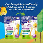 GuruNanda Dental Floss Picks, Berry Flavor, 90 Count, for Kids | Pack of 2 | Giraffe-Shaped | Anti-Slip Design | Ages 3+