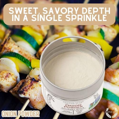 Onion Powder | All Natural, Non GMO | Sustainably Sourced Seasoning, Not Irradiated | Ultra Premium, Single Ingredient Spice | Hand Crafted in Small Batches | Made in USA | GLP-1 Friendly, Gourmet Spice | Gustus Vitae | #15