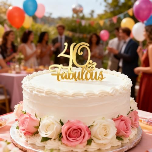 1Pcs Gold 40 & Fabulous Cake Toppers, Acrylic 40 and Fabulous Cake Toppers for Happy 40th Birthday Cheers to 40 40th Anniversary Party Cake Decorations Supplies