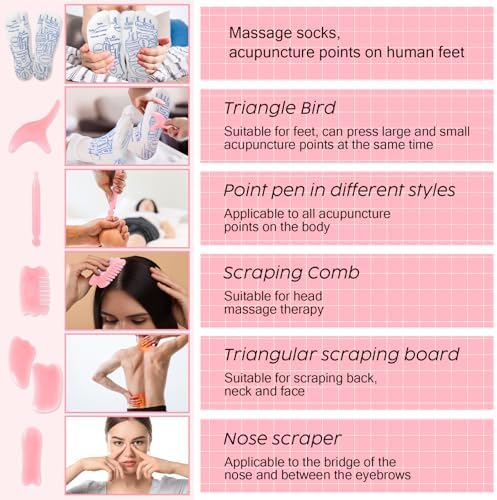 Threlaco 2 Pairs Reflexology Socks with Acupressure Massage Tools Set of 8 Foot Pain Relief Remedy Acupoint Massage Socks Tools for Women, Beginners, Yoga, Pilates