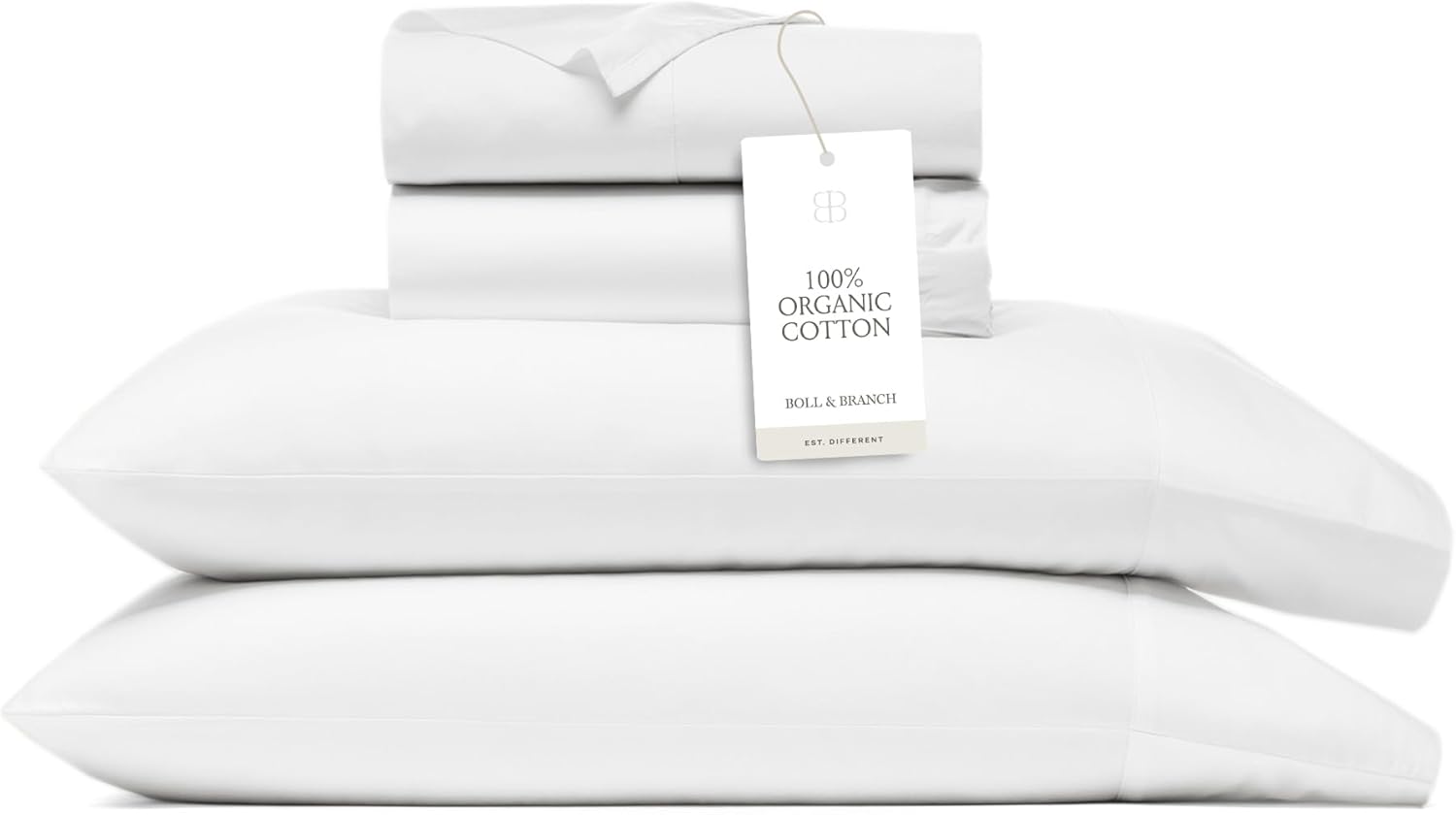 BOLL & BRANCH Percale Hemmed Sheet Set - Cooling Breathable Bed Sheets for Hot Sleepers - Twin XL, White - Luxury 100% Organic Cotton - 1 Flat, 1 Fitted, 2 Pillowcases