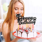 1Pcs Cat Cake Topper – Black Glitter Kitten Birthday Decoration for Cat Lovers, Baby Shower, Kids Birthday, Wedding Party Supplies