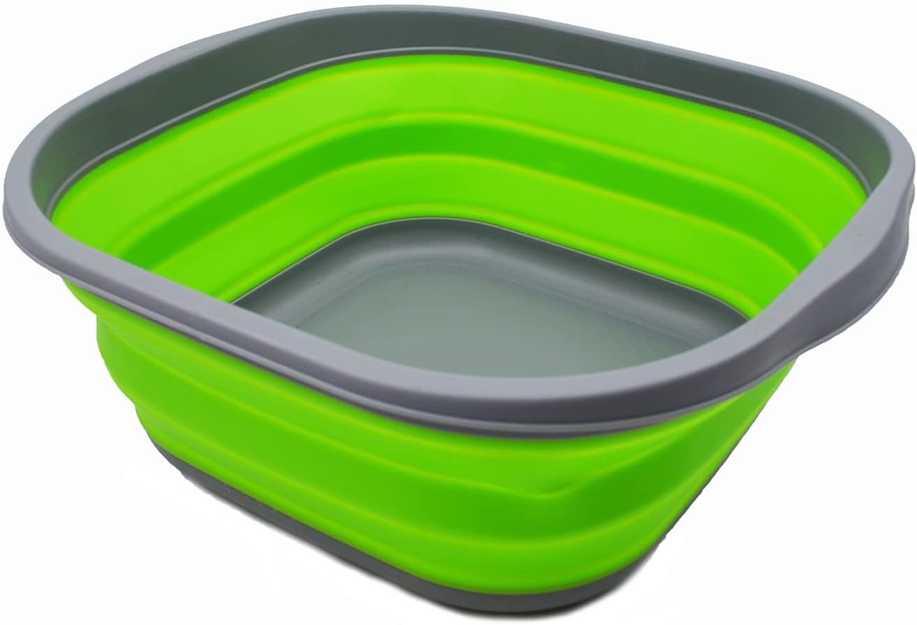 SAMMART 10L (2.6 Gallons) Collapsible Tub - Foldable Dish Tub - Portable Washing Basin - Space Saving Plastic Washtub (Dark Grey/Green, 1)
