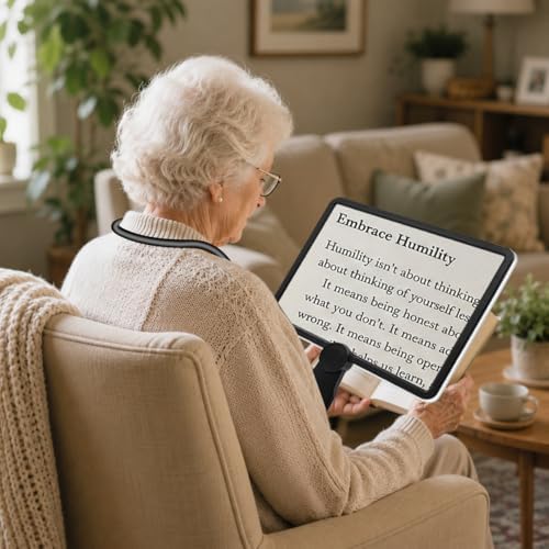 Large 10x Magnifying Glass with Lights for reding Hands-Free Rechargeable Full-Page Reading Magnifier for Books 50 LED Lights Magnifying Glass Around the Neck, Crafts, Sewing, Low Vision, and Seniors