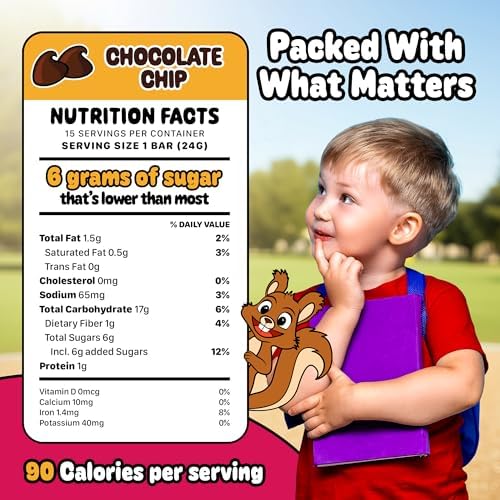 Snakkidz Organic Chewy Granola Bars for Kids, Allergen-Free, Nut-Free, Gluten-Free, Low Sugar Snack Bars Made with Avocado Oil, Individually Wrapped, School Lunch Snacks, Bulk Pack of 15, Chocolate Chip