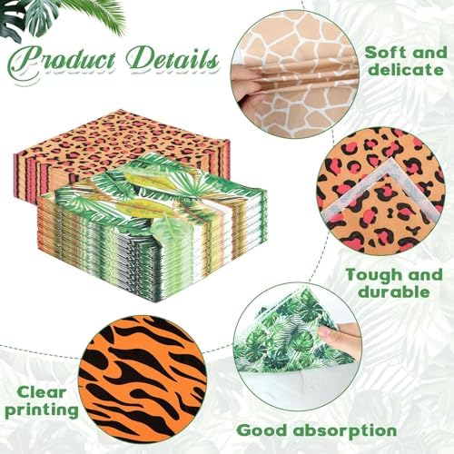 120Pcs Jungle Safari Wild Animal Party Supplies Disposable Jungle Zoo Animal Print Tropical Paper Napkins for Birthday Party, Baby Shower and Safari Theme Decorations, 6 Style