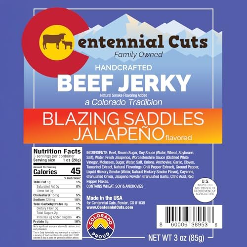 Centennial Cuts Beef Jerky – Blazing Saddles Jalapeño – High Protein, Bold Jalapeño Flavor – 3 oz Snack
