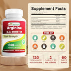 Best Naturals L-Arginine NO Booster Triple Strength 1300 mg Serving 120 Veg Capsules - Made with L-Arginine, AAKG, L-Citrulline, Beet Powder