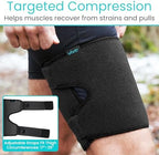 Vive Thigh Brace - Hamstring Quad Wrap - Adjustable Compression Sleeve Support for Pulled Groin Muscle, Sprains, Quadricep, Tendinitis, Workouts, Sciatica Pain and Sports Recovery - Men, Women (Black)