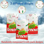 Renova Christmas Kitchen Paper Towel 3 Jumbo Rolls 2-ply 120 Sheets- Printed Paper Rolls for Christmas Decoration Table - Use as Christmas Napkins