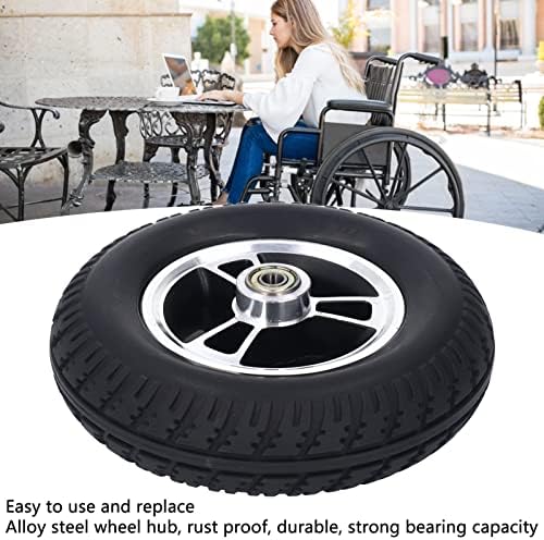 Wheelchair Wheel, 7in OD 1.85in Thickness PU Material Anti Skid Wheel Pattern Alloy Steel Wheel Hub for Electric Wheelchairs Carts