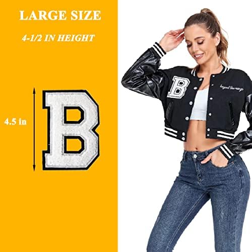 3PCS White Chenille Numbers Patch, Large Size 4-1/2" Iron on Number Patches Varsity Patches for Clothing, 7