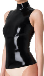 Latex Rubber T-shirt for Women,Handmade Latex Turtleneck Tops With Back Zipper Sleeveless Vest