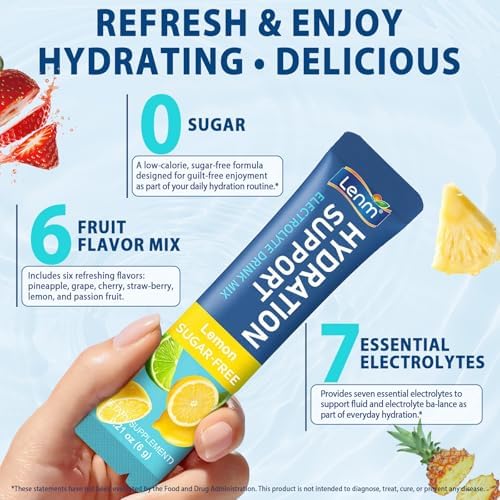 Electrolyte Hydration Powder with Essential Vitamins – Zero Sugar Variety Pack, Single-Serve Stick Packets for Keto & Low Carb – 6 Natural Fruit Flavors (24 Count)