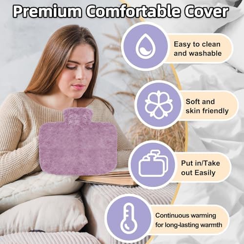 Hot Water Bottle Hot Water Bag with Soft Cover, 1500 ML, Ideal for Winter Bed Hand Warmer, Back, Neck and Shoulders Pain Relief, Birthday, Christmas Gifts for Kids, and Adults