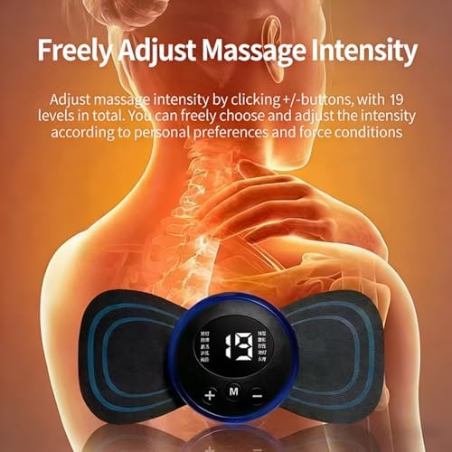 Mini Massager with 2 Pads,Rechargeable Intelligent EMS Massage Patch,8 Massage Modes,19 Intensity Levels for Neck, Back, Legs and Arms (1PCS)