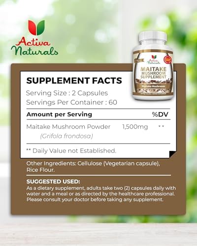 Maitake Mushroom Supplement - 1500mg, 120 Vegetarian Capsules with Grifola Frondosa Mushrooms Extract , No Fillers, Additives, or Artificial Colors, Herbal Supplement for Energy & Vitality